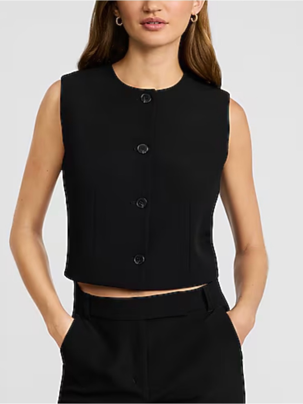 Express Cropped Crew Neck Editor Blazer Vest in Black